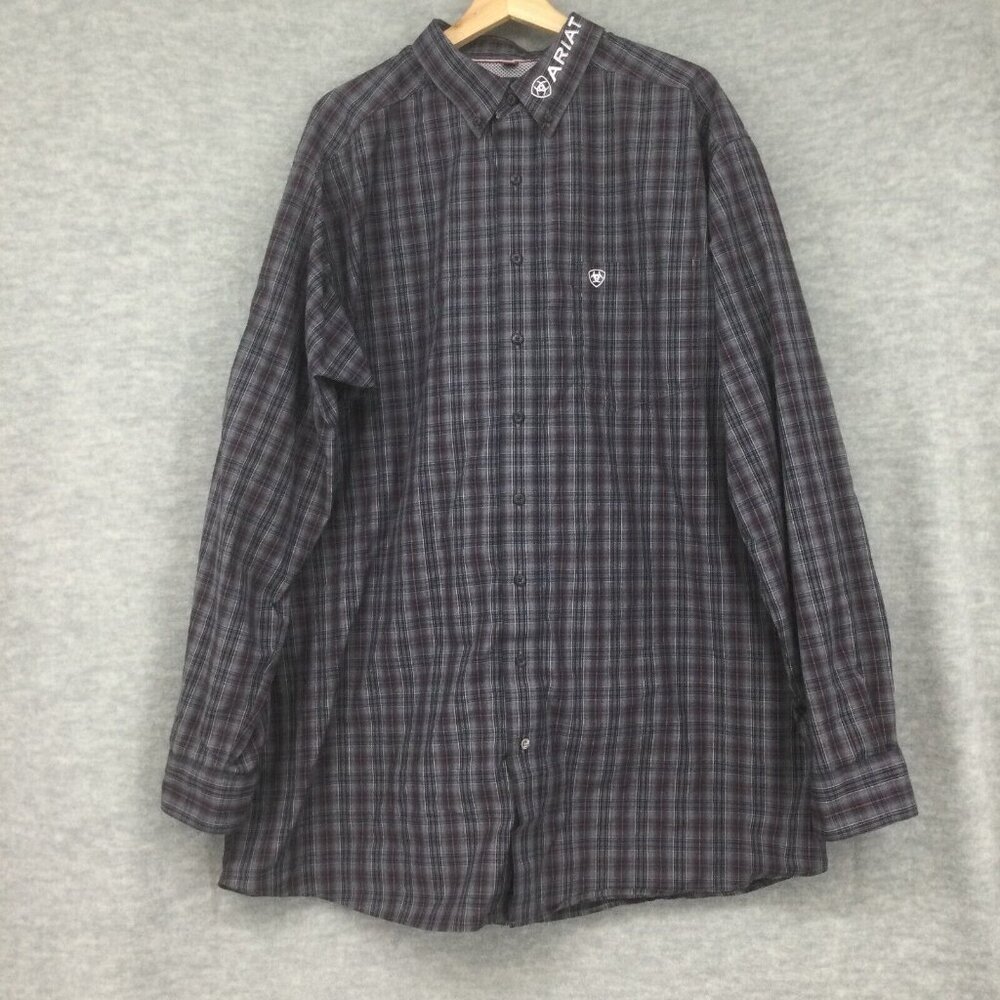Ariat Button Shirt Mens XXL Tall Pro Series Grey Long Sleeve Western Rodeo Logo